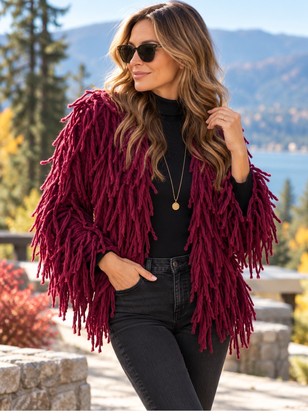 Shag Statement Jacket in Deep Ruby